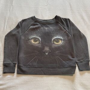 The Children's Place Black Cat Face Sweatshirt with Gold Eyes